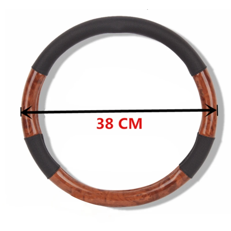 Luxury Car Steering Wheel Cover Mahogany Wood Pattern PU Leather Steering Cover