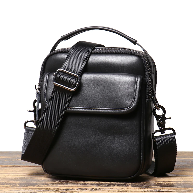 Imagem -02 - Bolsa Crossbody de Couro para Homens Couro Real Carteira de Telefones Celulares Bolsas de Armazenamento de Couro de Camada Superior Bolsa de Ombro Pequena