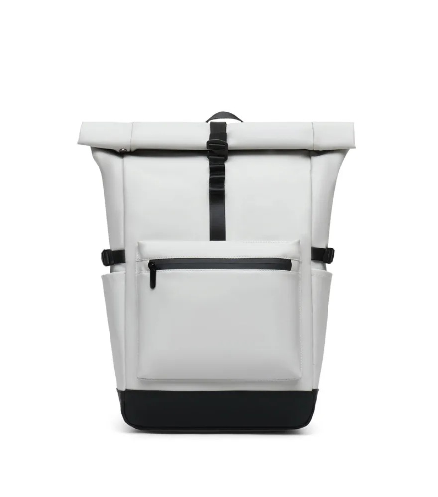 New Men's Backpack Solid Color Roll-up Casual Student School Bag Multifunctional Large Capacity Backpack