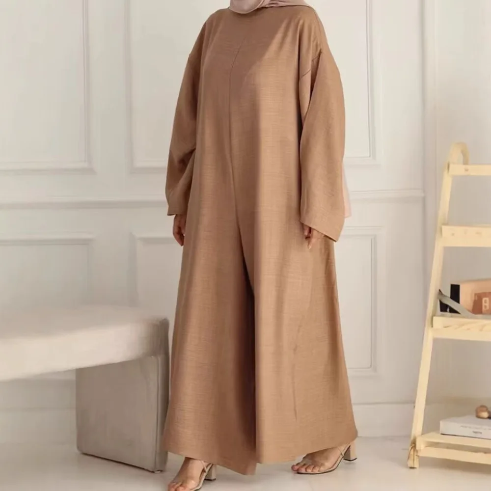 

Eid Jumpsuit for Women Belted Wide Leg Pants Muslim Dress Islam Clothing Ramadan Dubai Abaya Turkey Kaftan Arabic Romper Overall