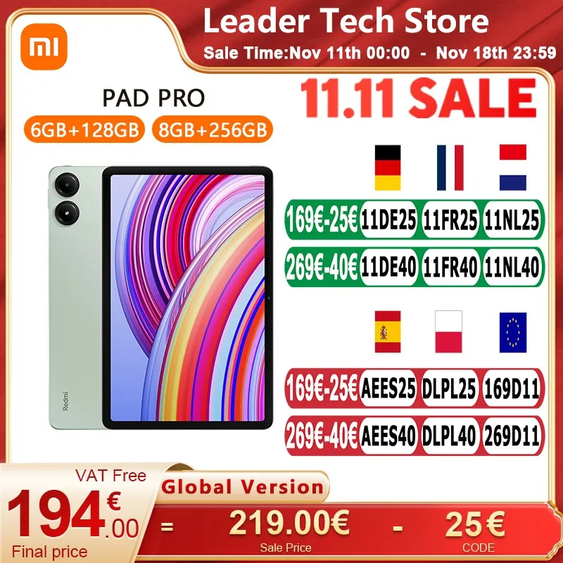 Xiaomi Redmi Pad Pro Global Version 6GB+128GB 8GB+256GB Snapdragon 7S Gen 2 12.1'' 120Hz Display 10000mAh Battery