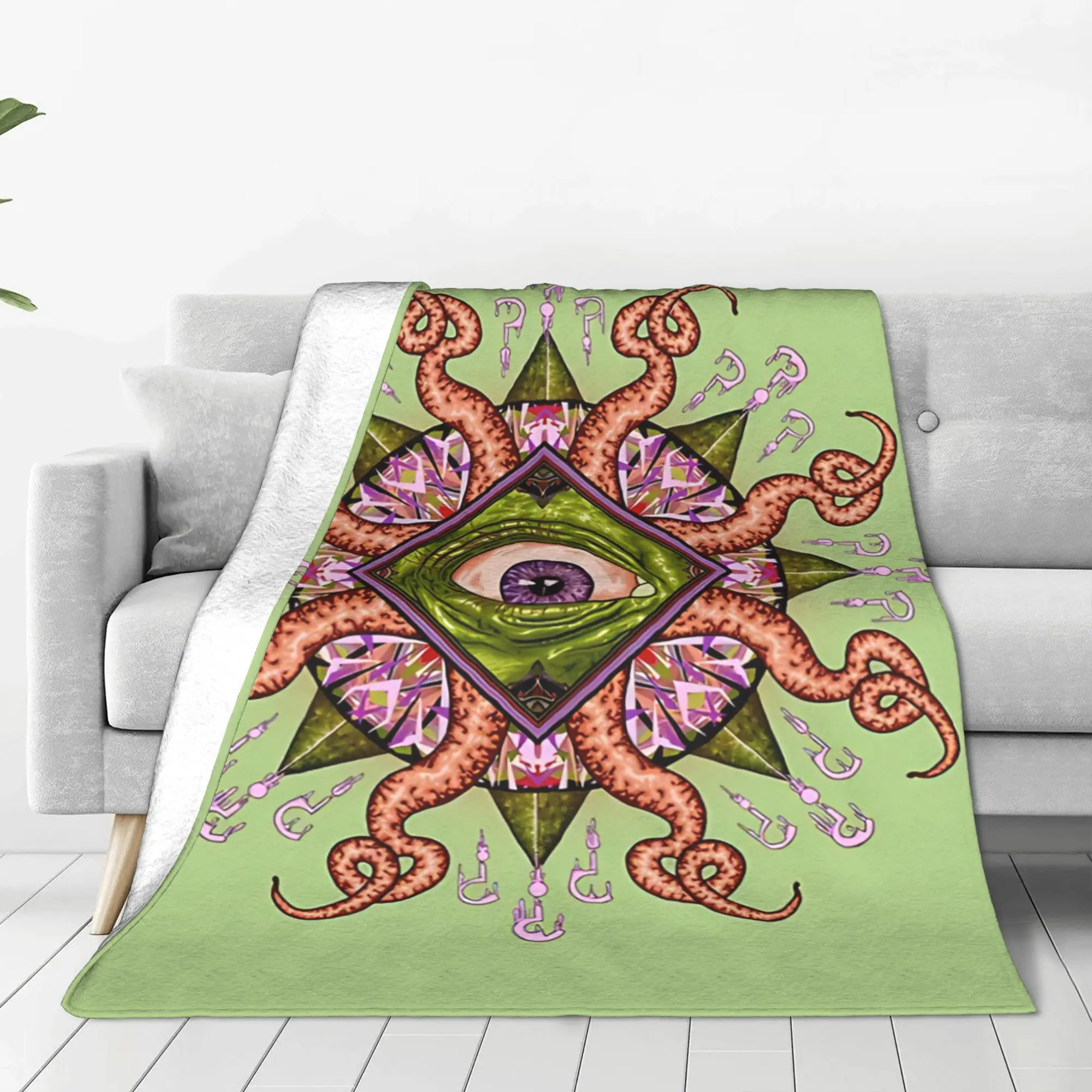 1PC Home Cutecore vintage horror sketch  Eye Of Cthulhu Blanket Super Cosy Plush Home Living Room Sofa Halloween