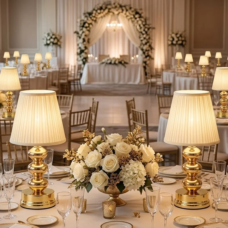 Wedding Gold Ambient Rechargeable Bedside Lighting with Pleated Shade Hotels & Restaurants Luxury Cordless Table Lamp