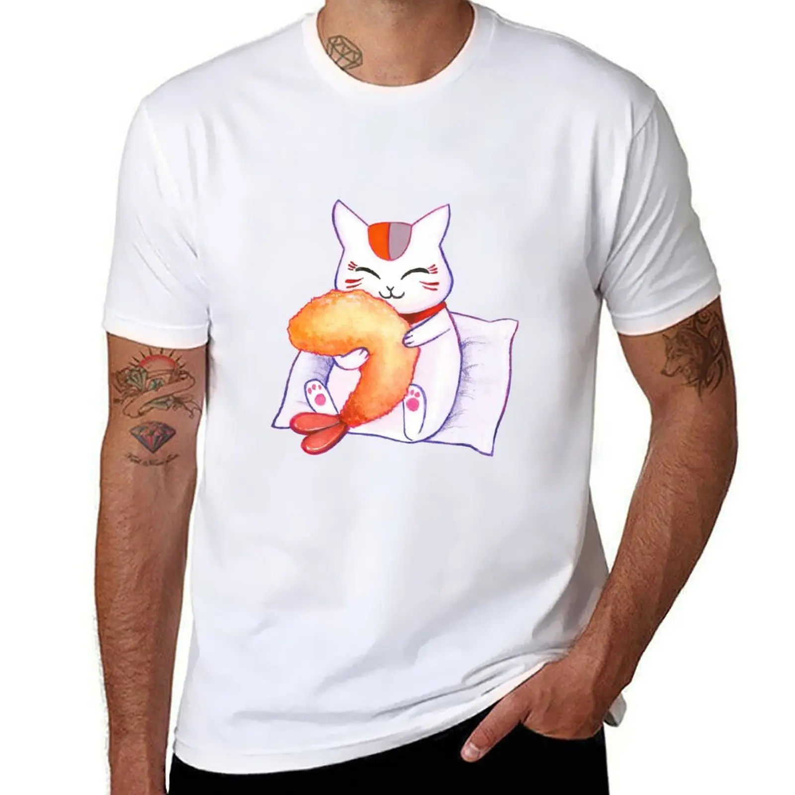 

Nyanko Sensei with tempura prawn T-Shirt anime tshirt cotton t shirt pack T-Shirt