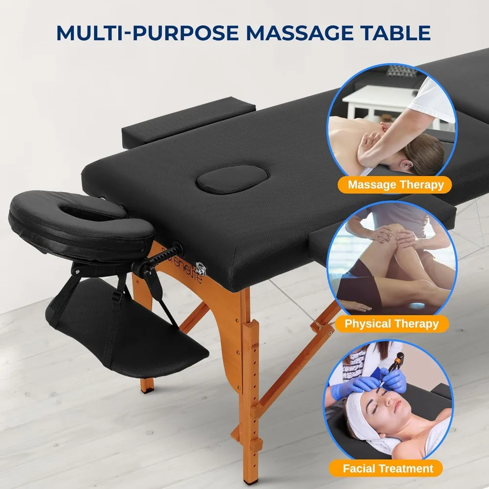 SereneLife Portable Massage Table, Professional Adjustable Folding 3 Sections Massage Bed with Carrying Bag