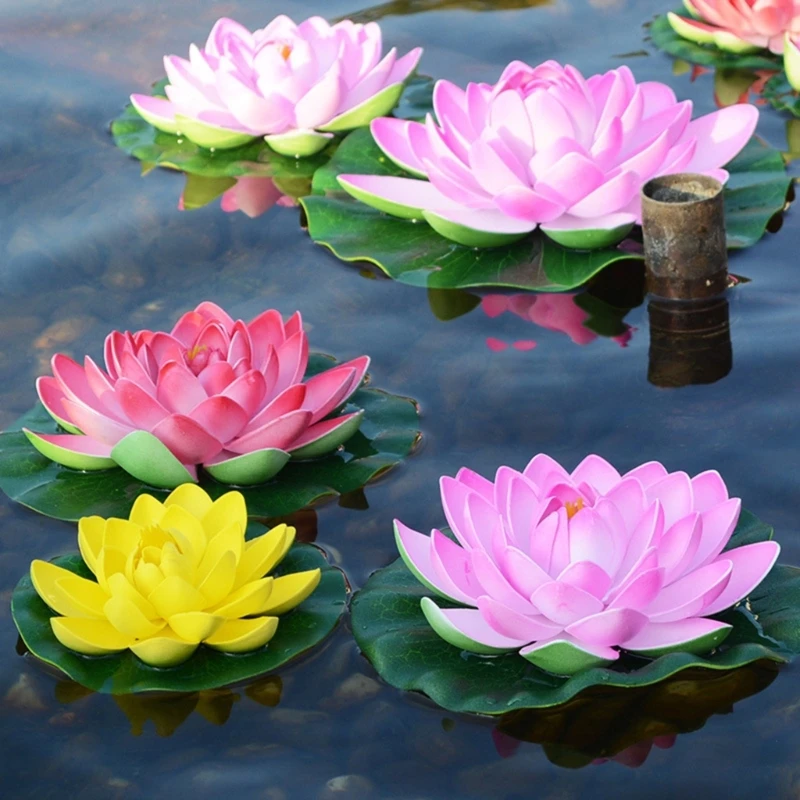 Artificial Floating Foam Lotuses Mixed Color Artificial Lotuses Flowers Display Charm for Pond and Garden Decors