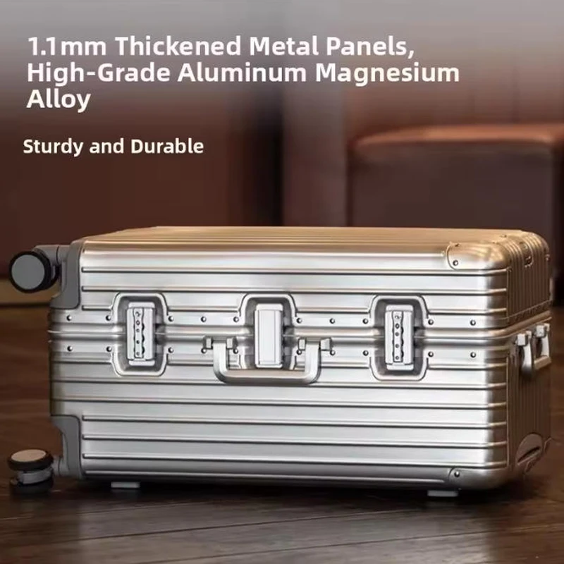 

100% Aluminum Magnesium Alloy Travel Suitcase Trip Cabin with Universal Wheels TSA Look Retro Metal 3:7 Large Capacity Luggage