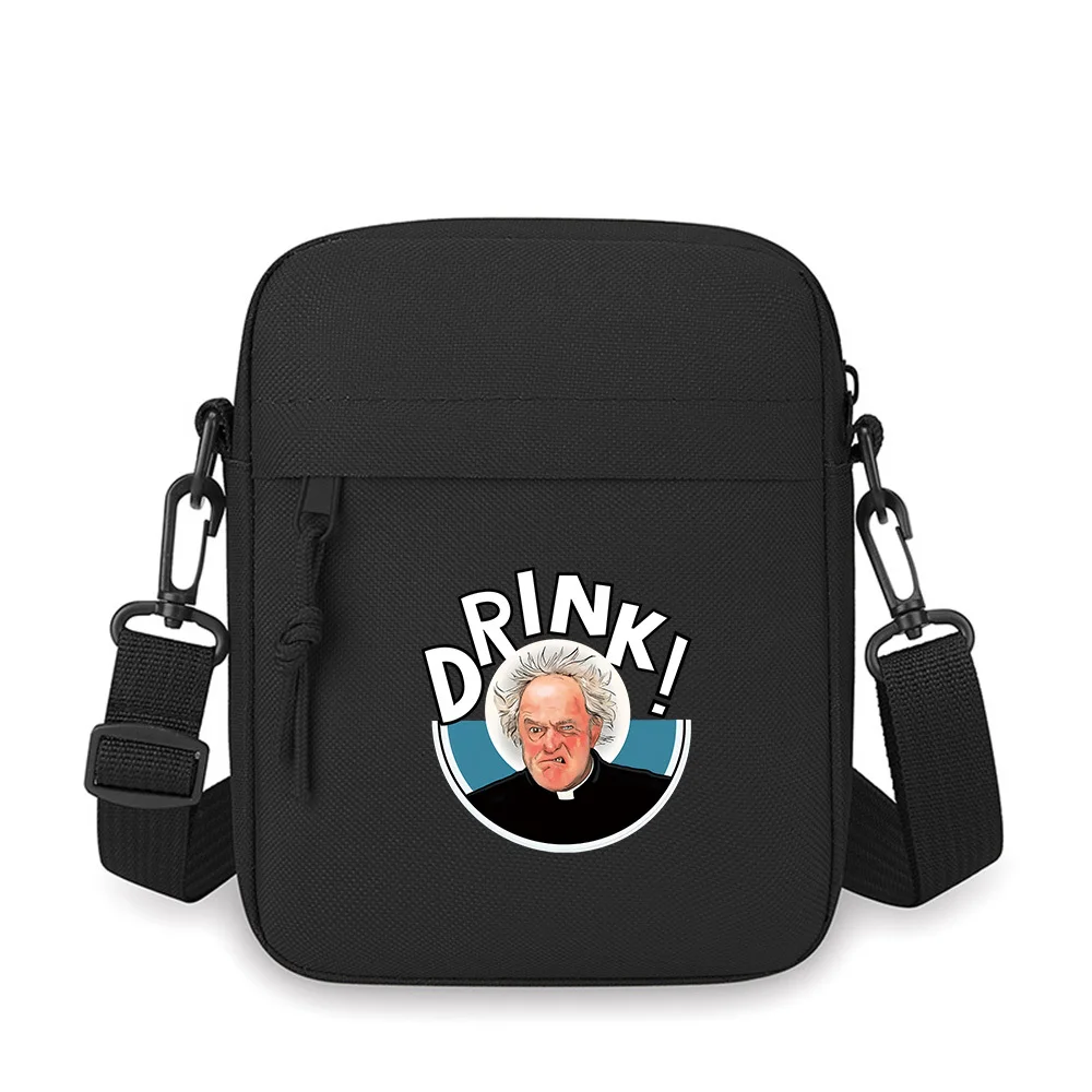 

Angry man drink,white letters black background Men Crossbody Bag Single Shoulder Women Cartoon Anime Film Printing Design Unisex