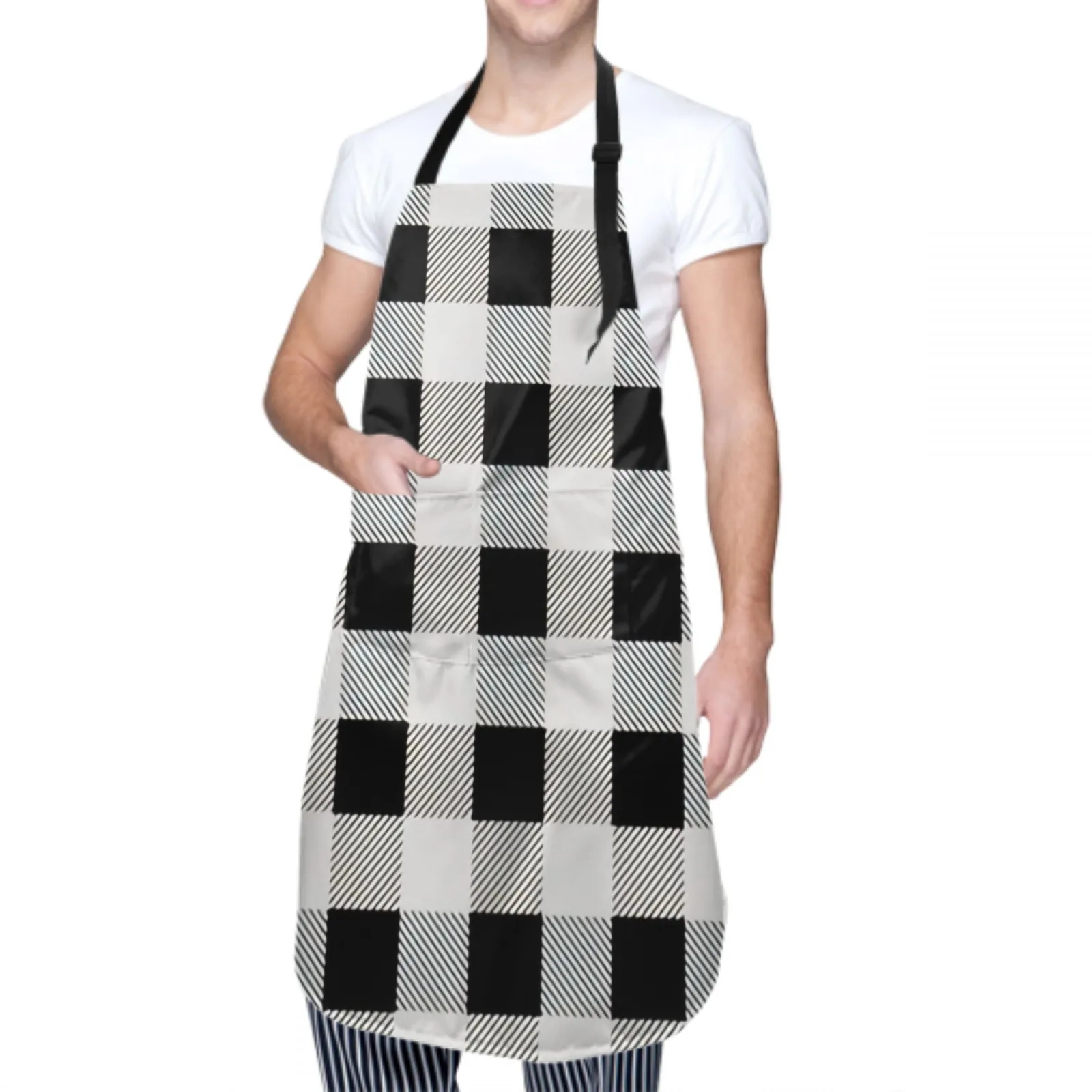 Yellow Check Waterproof Apron with 2 Pockets Kitchen Chef Apron  Apron for Hair Brushing Cooking Baking Painting Gardening