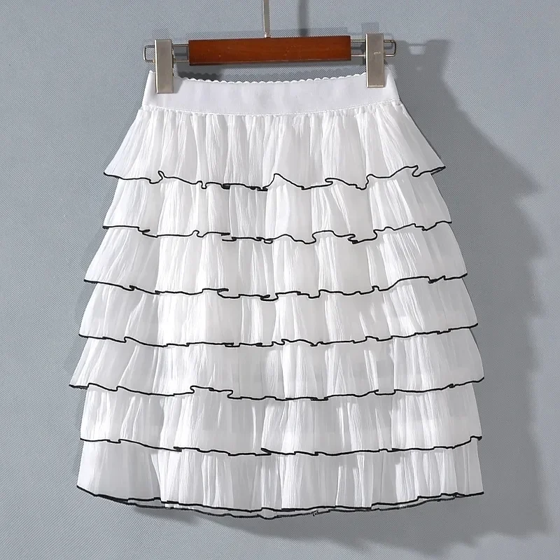 กระโปรงมินิสเกิร์ตสไตล์โลลิต้าหวานๆ สำหรับผู้หญิง กระโปรงปาร์ตี้ทรงเค้กแต่งลูกไม้หรูหรา สไตล์โกธิค Y2k พร้อมหัวเข็มขัดโลหะ