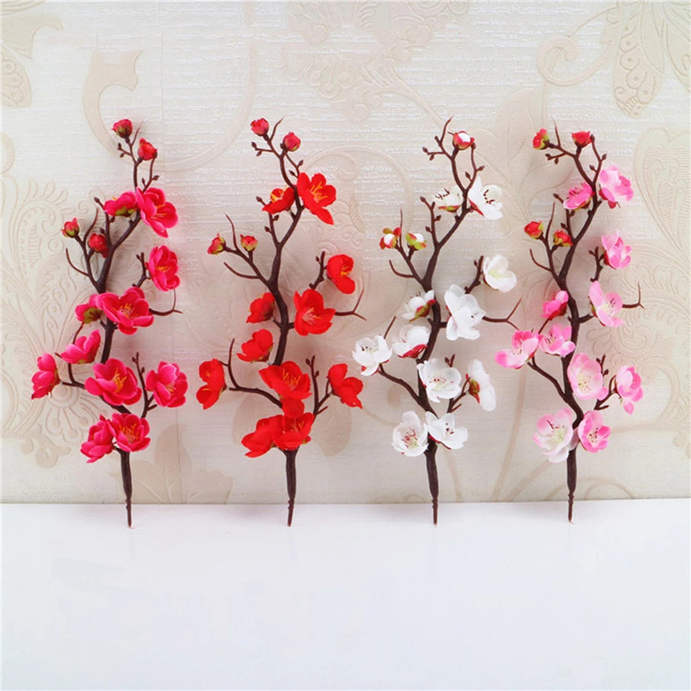 

2 pcs Simulated Plum Blossom Cake Topper Decorations Plastic Flower Shaped Ornament for Birthday Party Baby Shower Food Picks