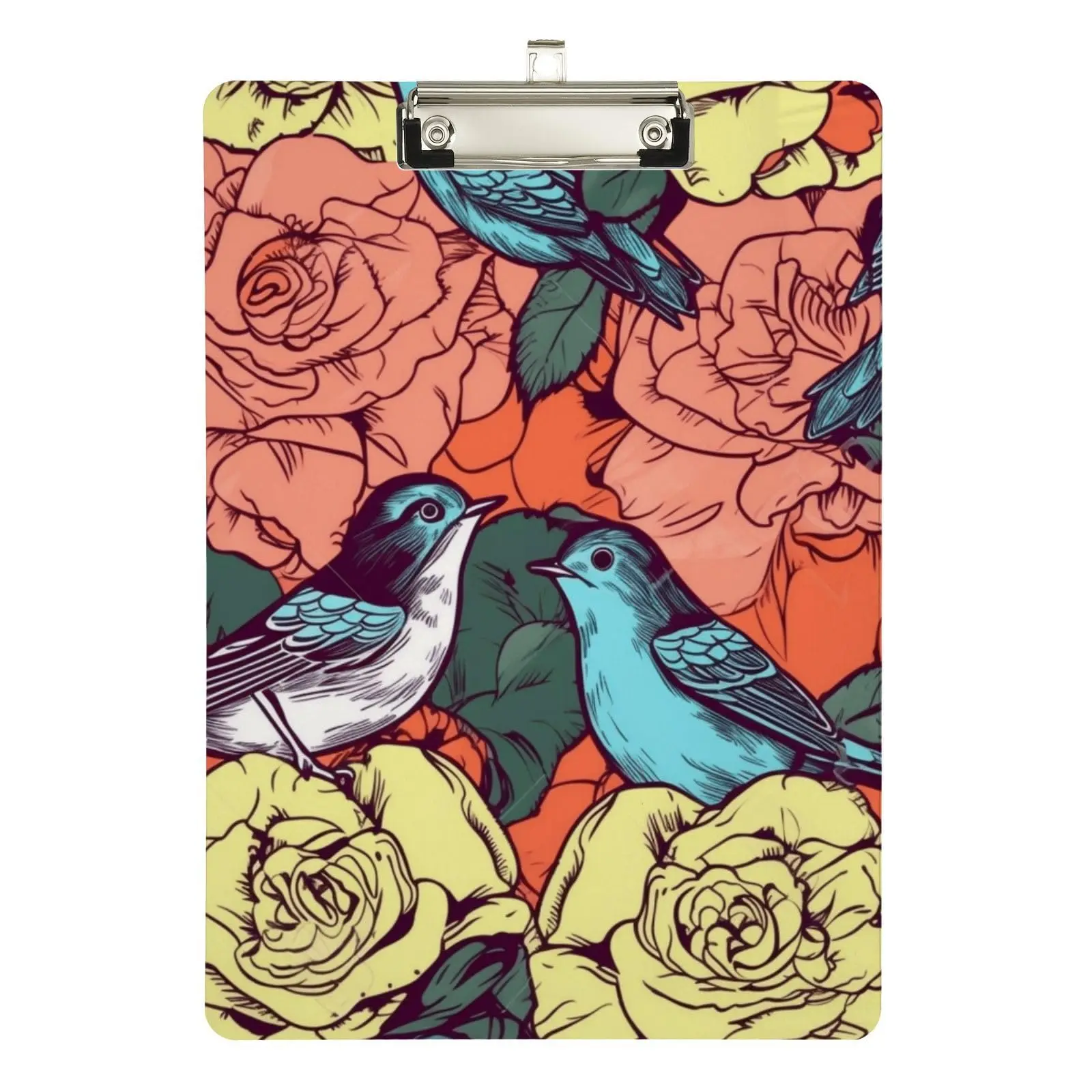 Cute Birds Pattern Acrylic Clipboard A4 Letter Size Plastic Clipboards Decorative Clipboard for Classroom School and Office Use