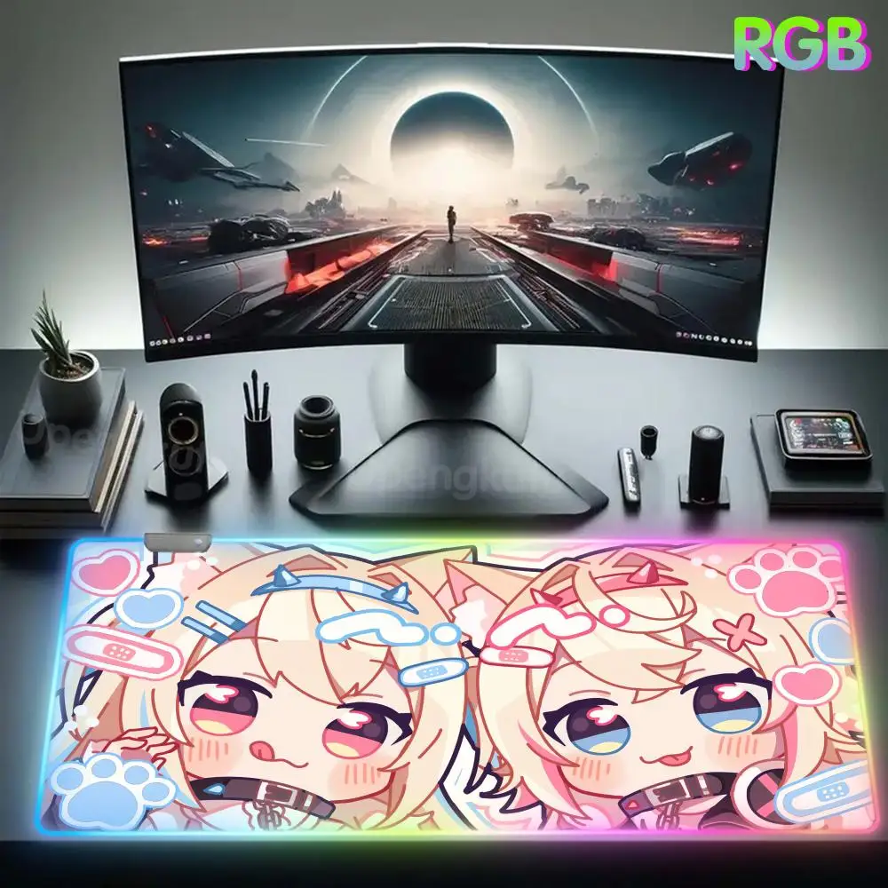 Fuwamoco Mouse Pad RGB Rubber Mouse Pad Laptop Cushion Laptop Gamer LED Lamp Artisan Mousepads Anime Extended Pad Desk Mat