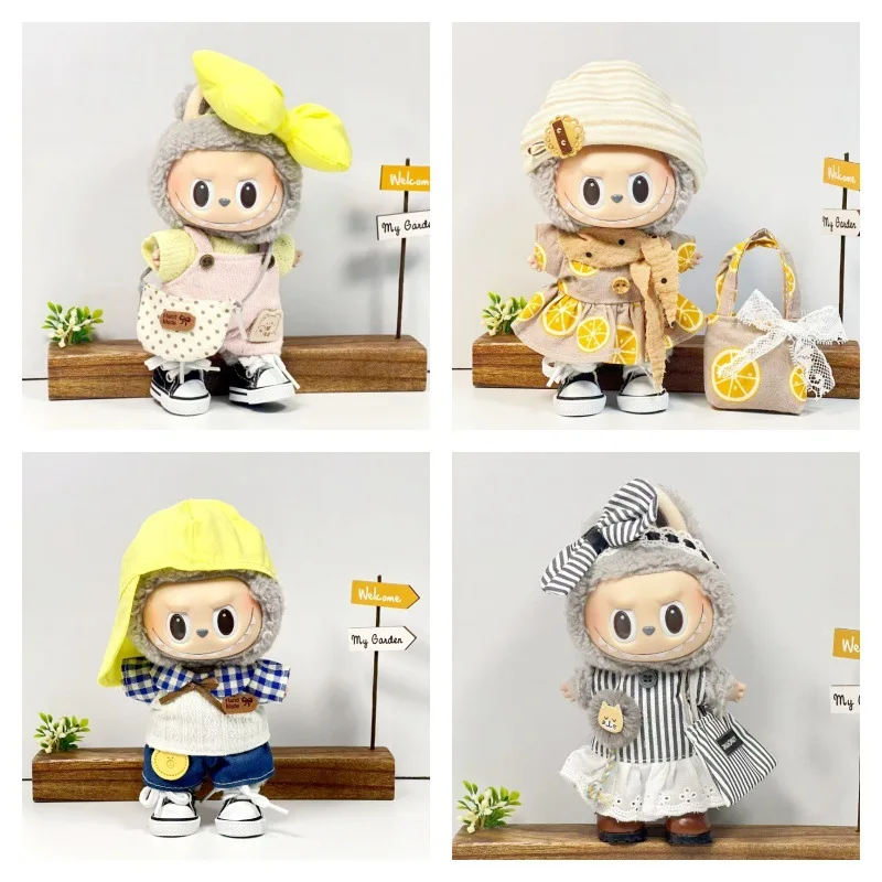 

For 1st 2nd 3rd Gen Labubu 17cm Doll Striped & Plaid Outfit Set, Cute Costume Clothing for Vinyl Toy Doll Keychain