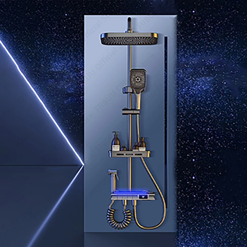 Modern Waterfall Shower System Height Adjustable Shower Set Water Saving Shower Sets Handheld Showerhead Bathroom Accessories
