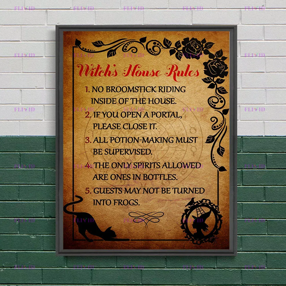 Witch House Rules And Moon Phases Meaning Vintage Wall Art Canvas Painting,Vintage Witchcraft Art Poster Print Home Decor