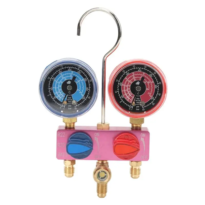 HS-M02 Refrigerant Diagnostic Manifold Gauge G1/4 Condition Manometer Pressure Gauge Refrigeration Tool For R22/32/R410A-ABQF
