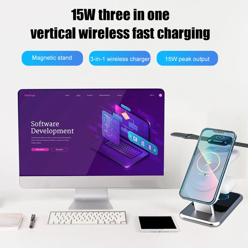 شاحن لاسلكي مغناطيسي 3 في 1 لهاتف iPhone 14 13 11 12 X Pro Max شواحن لساعة Apple 8 7 6 SE Airpods Pro 3 حامل شاحن #1