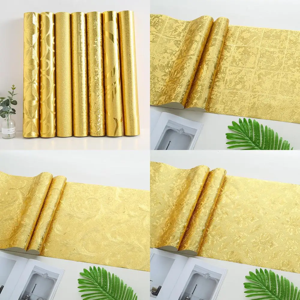 Golden Gold Leaf Wallpaper for Bedroom Living Room Hotel Background KTV Ceiling Golden Wallcovering