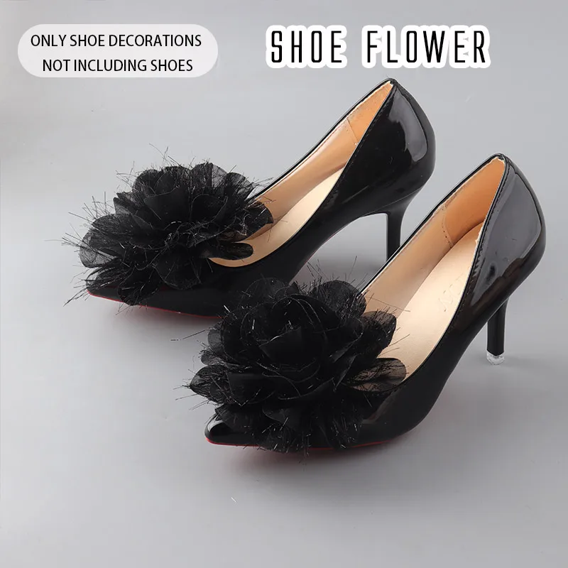 Elegant Feather Tulle Flower Shoe Clips Removable High Heels Diy Wedding Party Shoe Decoration Accessories Shoe Flower Buckle