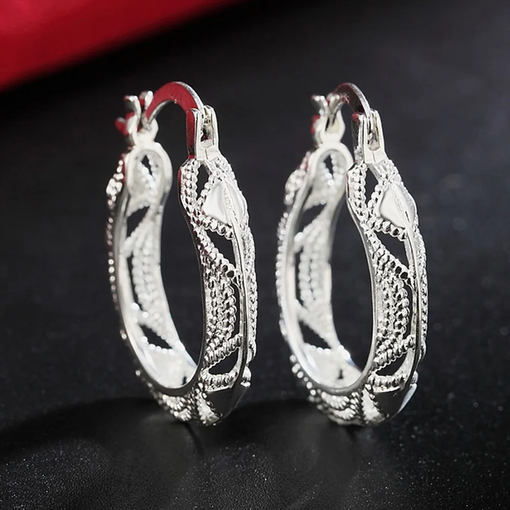 925 Sterling Silver Carving Flower Small Hoop Earrings For Women Wedding Party Luxury Quality Jewelry Accessories Jewellery