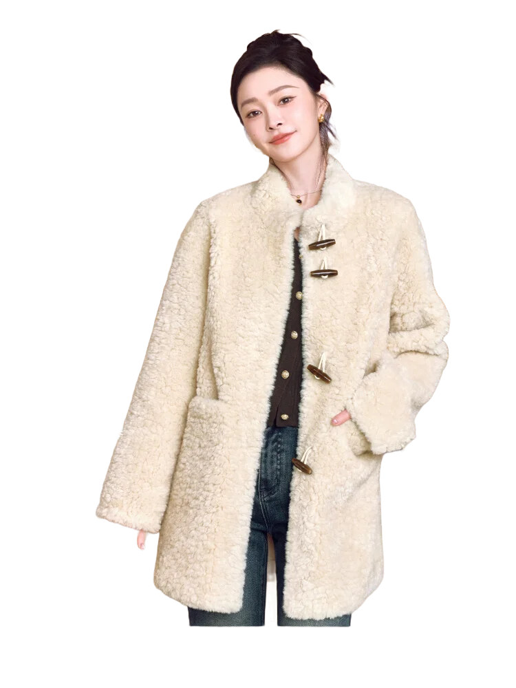 기계 세탁 가능한 레이지 퍼 2025 겨울 신상 여성용 면 같은 울 코트