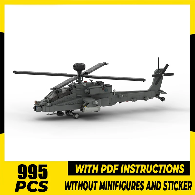 

Military Series Moc Building Blocks Boeing AH-64 APACHE Helicopter Model Technology Bricks DIY Airplane Toys For