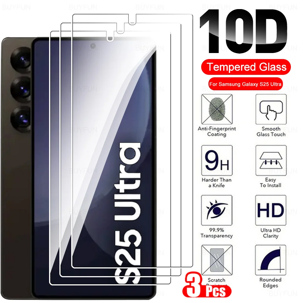 3Pcs Full Cover Glass For Samsung Galaxy S25 Ultra Screen Protector Tempered Glas S24 FE S 24 25 Plus S24FE S24Ultra S25Ultra 5G