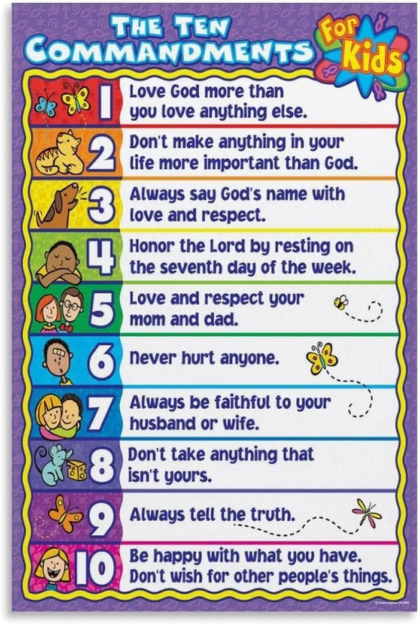 Ten Commandments for Kids Poster Metal Tin Sign Wall Art Posters Room Aesthetic and Decor