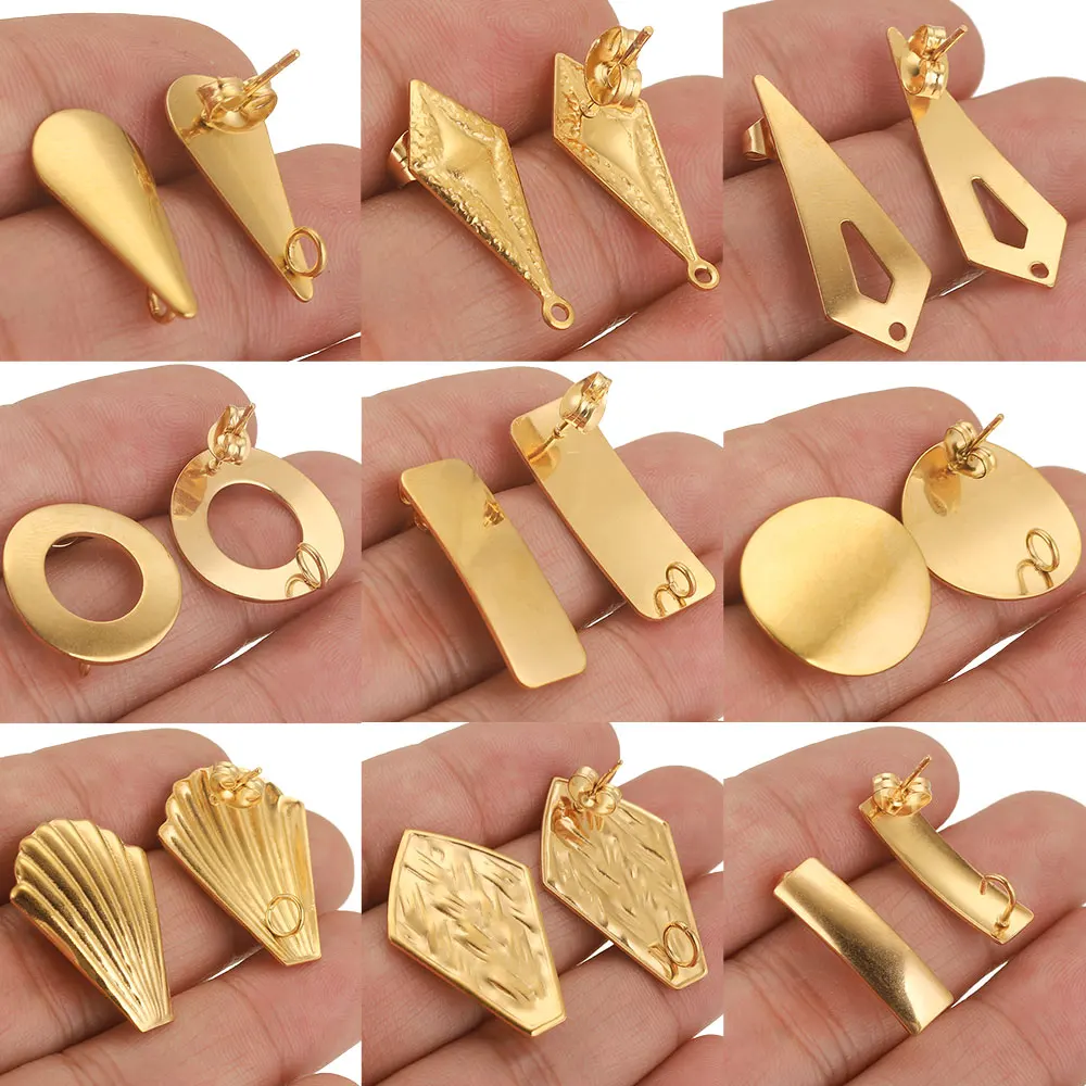 

10pcs Lot Stainless Steel Gold Earrings Circle Hooks Posts Earrings Base Back for DIY Jewelry Making Supplies Wholesale Bulk