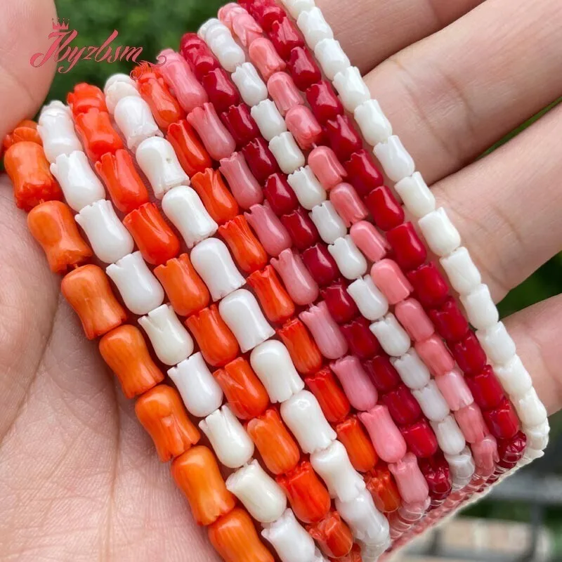 Pink Red White Tulips Flower Coral Spacer Bead Stone 15 inch for DIY Accessories Necklace Bracelet Pendant Charms Jewelry Making