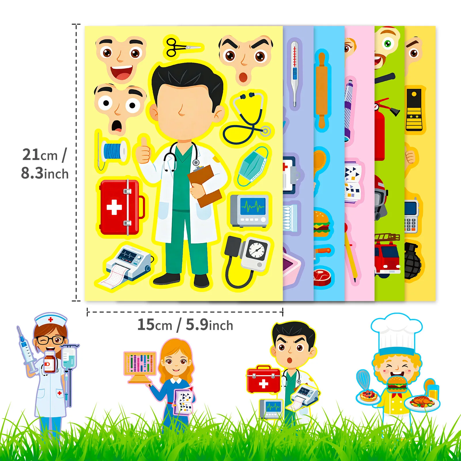 6Pcs cartoon professional dress-up puzzle sticker fun children's educational toys creative DIY material face-changing sticker image 4