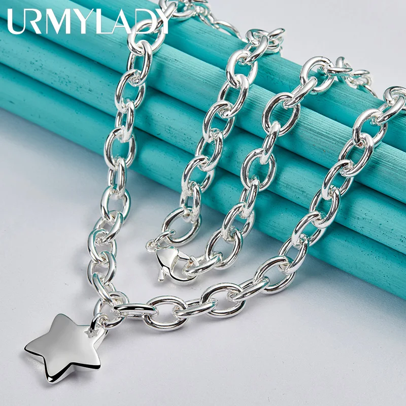 

URMYLADY 925 Sterling Silver Star 18 Inch Pendant Necklace For Women Wedding Engagement Fashion Jewelry