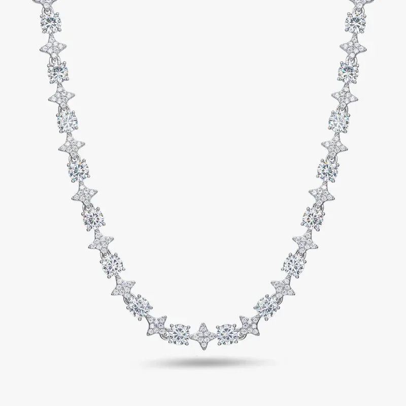 Hot Sale S925 Sterling Silver D Color Moissanite Star Tennis Tennis Chain Fashion Trend Necklace