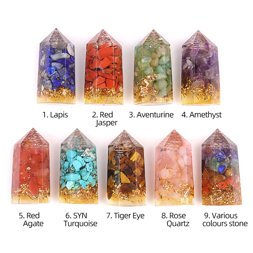 Natural Crystal Chip Stone Hexagonal Pointed Healing Crystals Reiki Chakra Faceted Prism Wand Resin Coated Figurine Home Decor