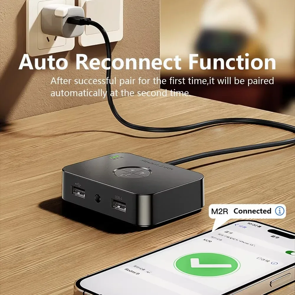 Odbiornik audio Bluetooth 6.0 z adapterem bezprzewodowym 3.5mm AUX RCA Stereo do muzyki bezstratnej, obsługujący odtwarzanie z dysku U, do samochodowych głośników i wzmacniaczy. — zdjęcie produktu 5