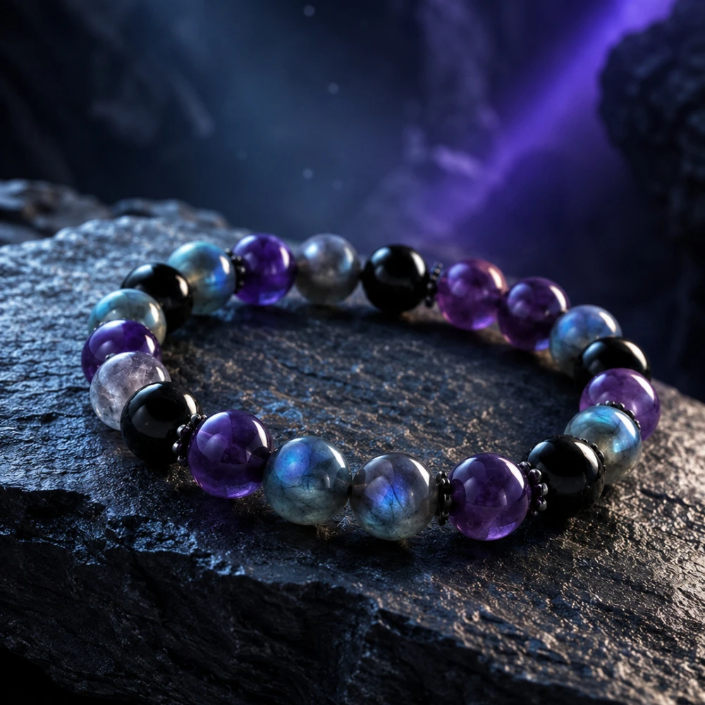 

Natural Stone Bracelet Obsidian Amethyst Labradorite Beads Unisex Meaningful Jewelry Gift
