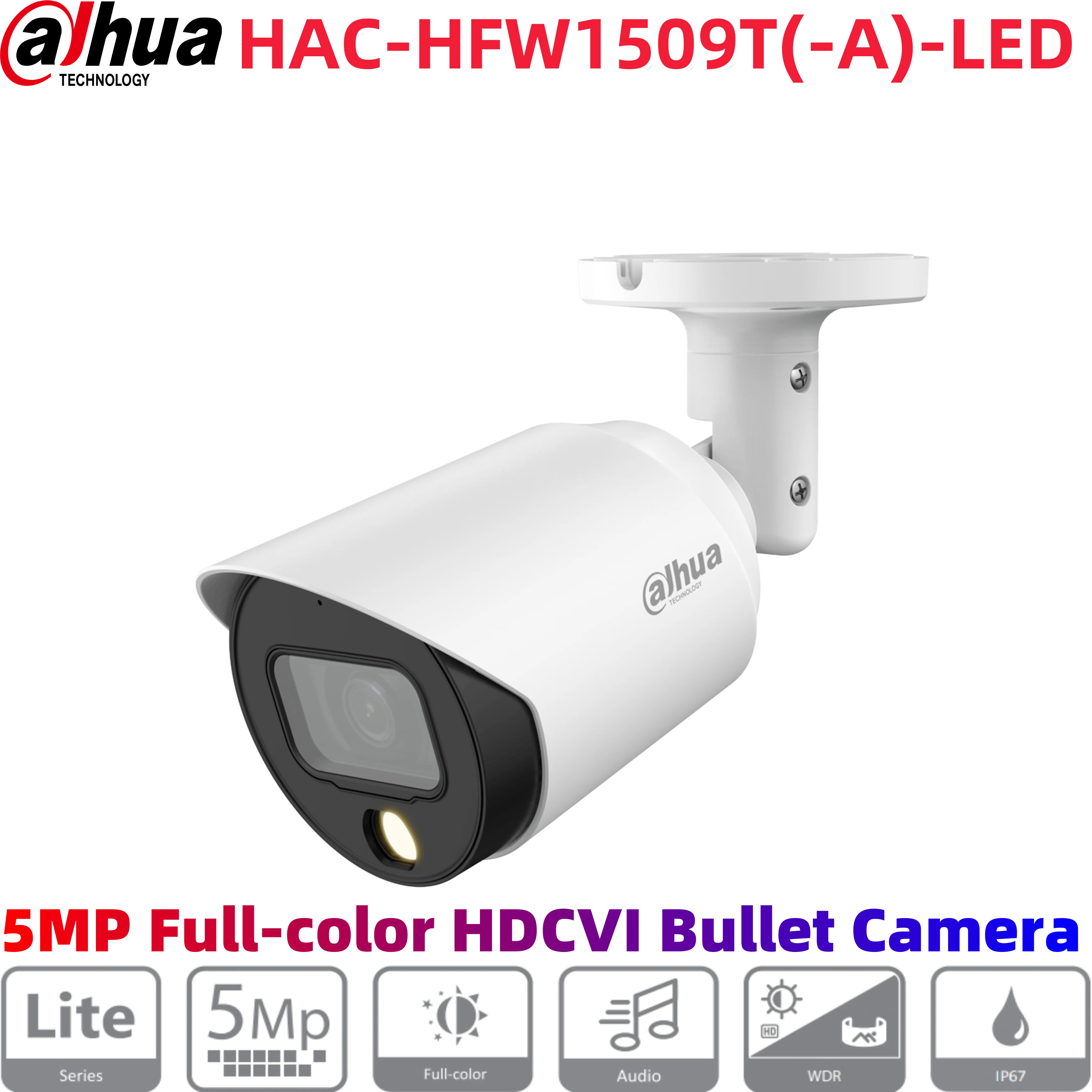 dahua HAC-HFW1509TP-A-LED 5MP Full-color HDCVI Fixed-focal Bullet Camera Built-in Mic 30 m illumination distance IP67