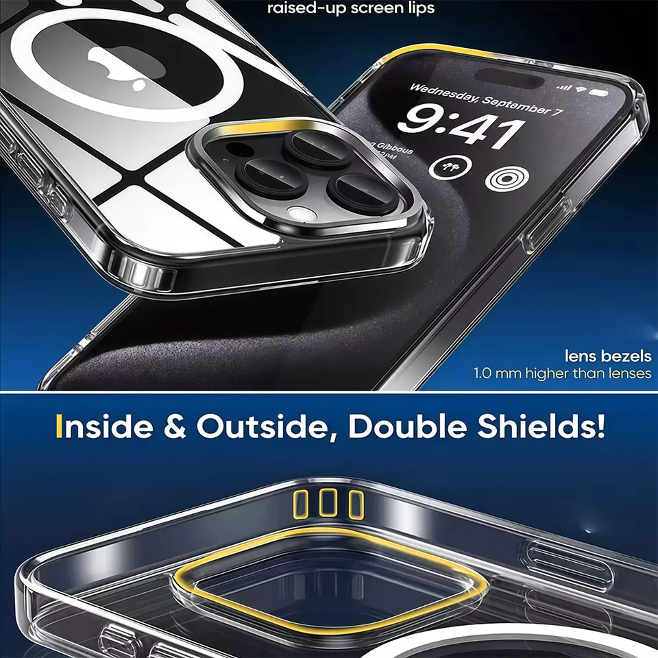 Funda transparente magnética para iPhone 17 16 15 14 13 12 11 Pro Xs Max 16e Air Mini 7 8 Plus X XR SE 2020 2022, resistente a golpes 5