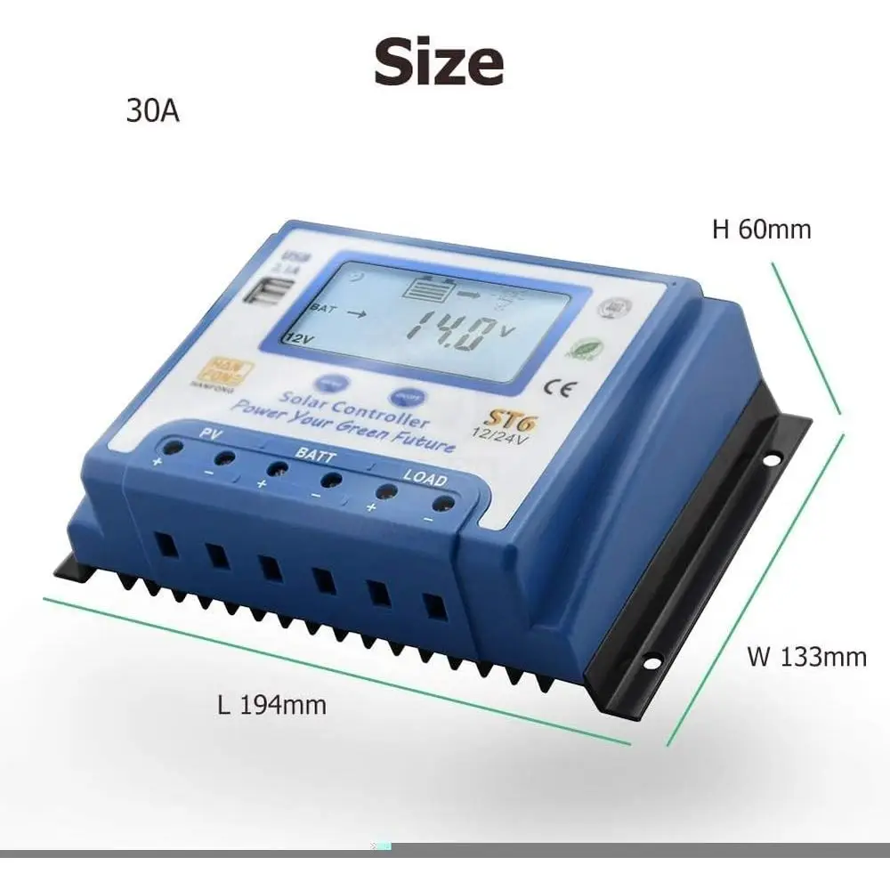 60A Solar Charge Controller 12V/24V Automatic Voltage Recognition Solar Panel Charging Discharge Regulator with Dual 5V USB Outp view 2