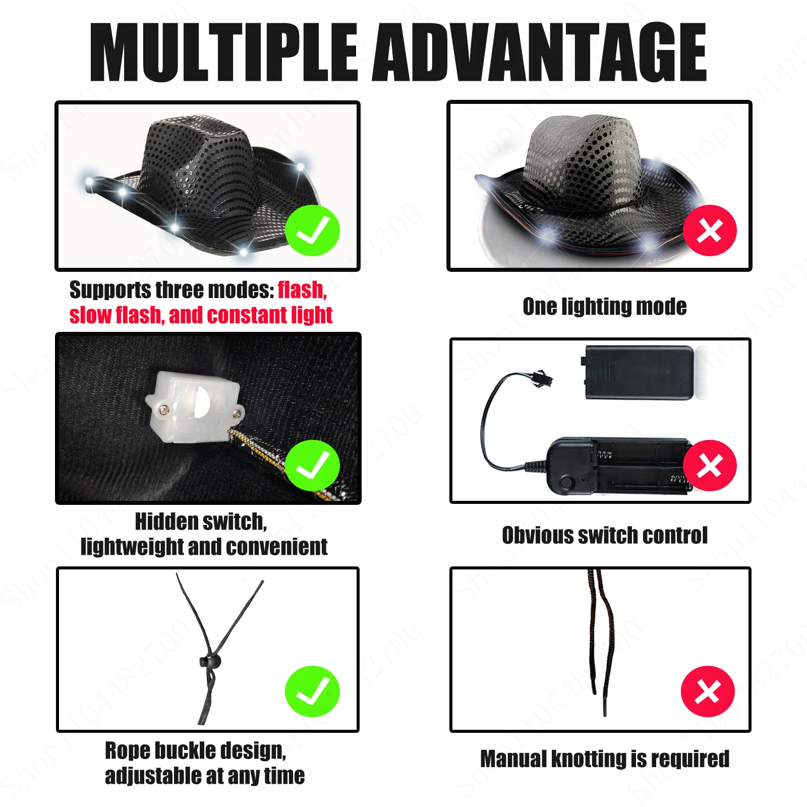 8/16/24/32/56/80 قطعة LED قبعات رعاة البقر السائبة لإضاءة الزفاف قبعات الحفلات العازبة الترتر راعية البقر قبعة وامض ديسكو القبعات #6