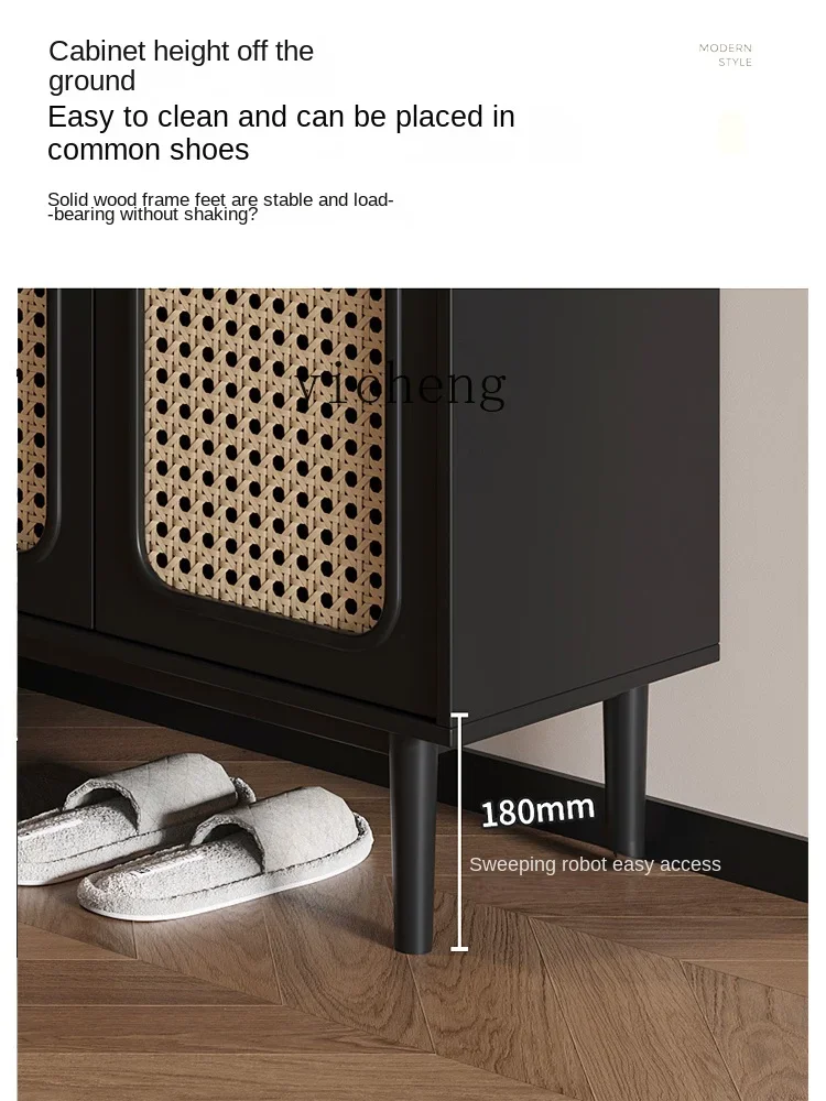 ZC Rattan Shoe Cabinet Home Doorway New Arrival Corridor Outdoor Indoor Black Large Capacity Entrance Cabinet One