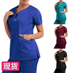 Dentist surgical uniform Top Women's Scrub Tops Thin quick drying Doctor nurse Workwear Top Summer short sleeved Work Clothes