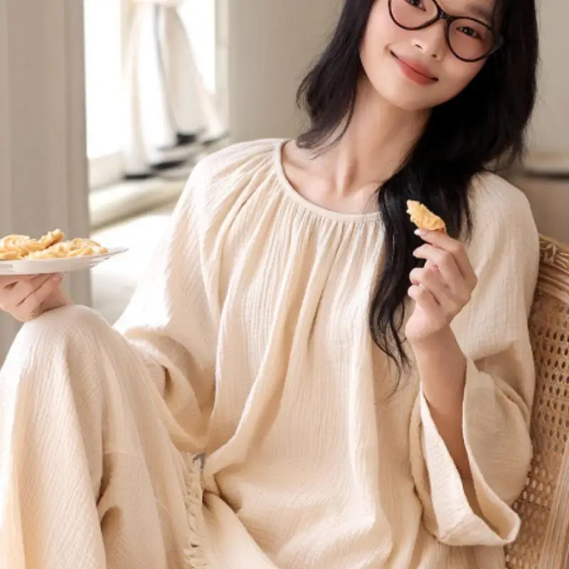 Women's Long Sleeved Long Pant Pajama Set for Students Spring Autumn New Styles Japanese Loose Home Clothes Cotton Two-Piece Set 3