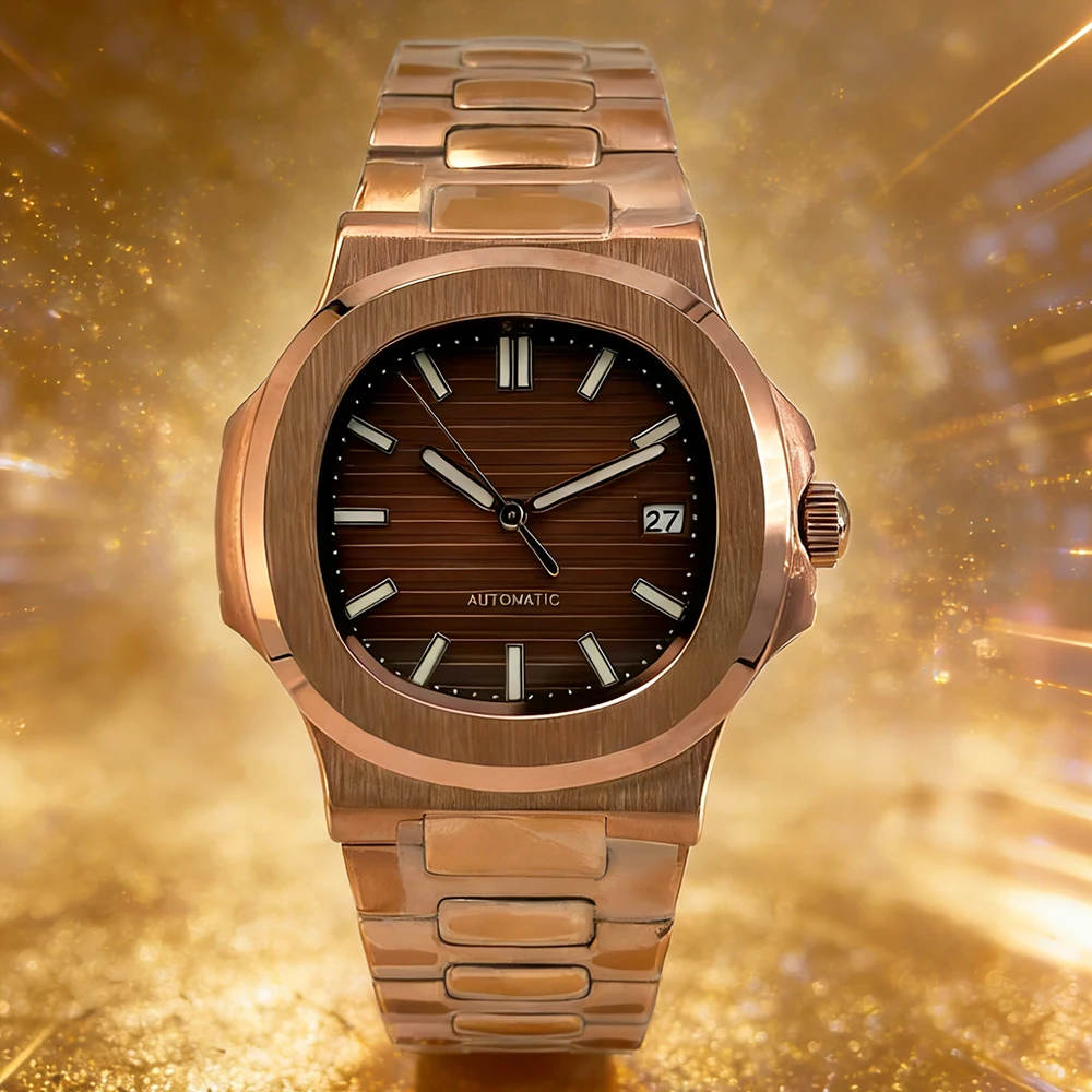 2026 New Model Men's Rose Gold Mechanical Watch NH35 Automatic Winding Caliber Stainless Steel Classic Waterproof Timepiece