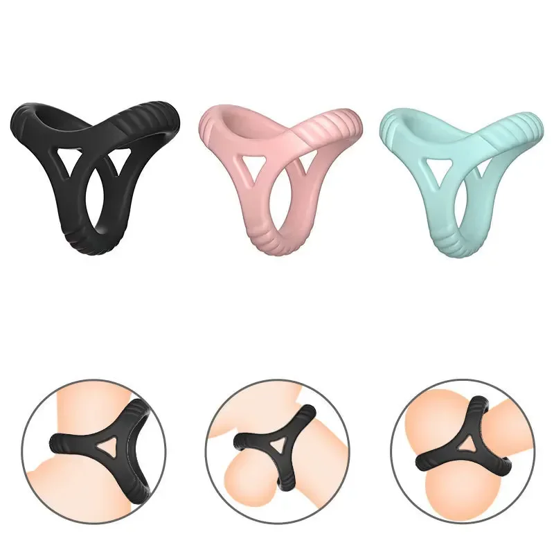 3 Holes Penis Cock Ring Sex Toys For Man Delay Ejaculation Erection Dick Enlarger Reusable Semen Cock Rings Stretcher Massager