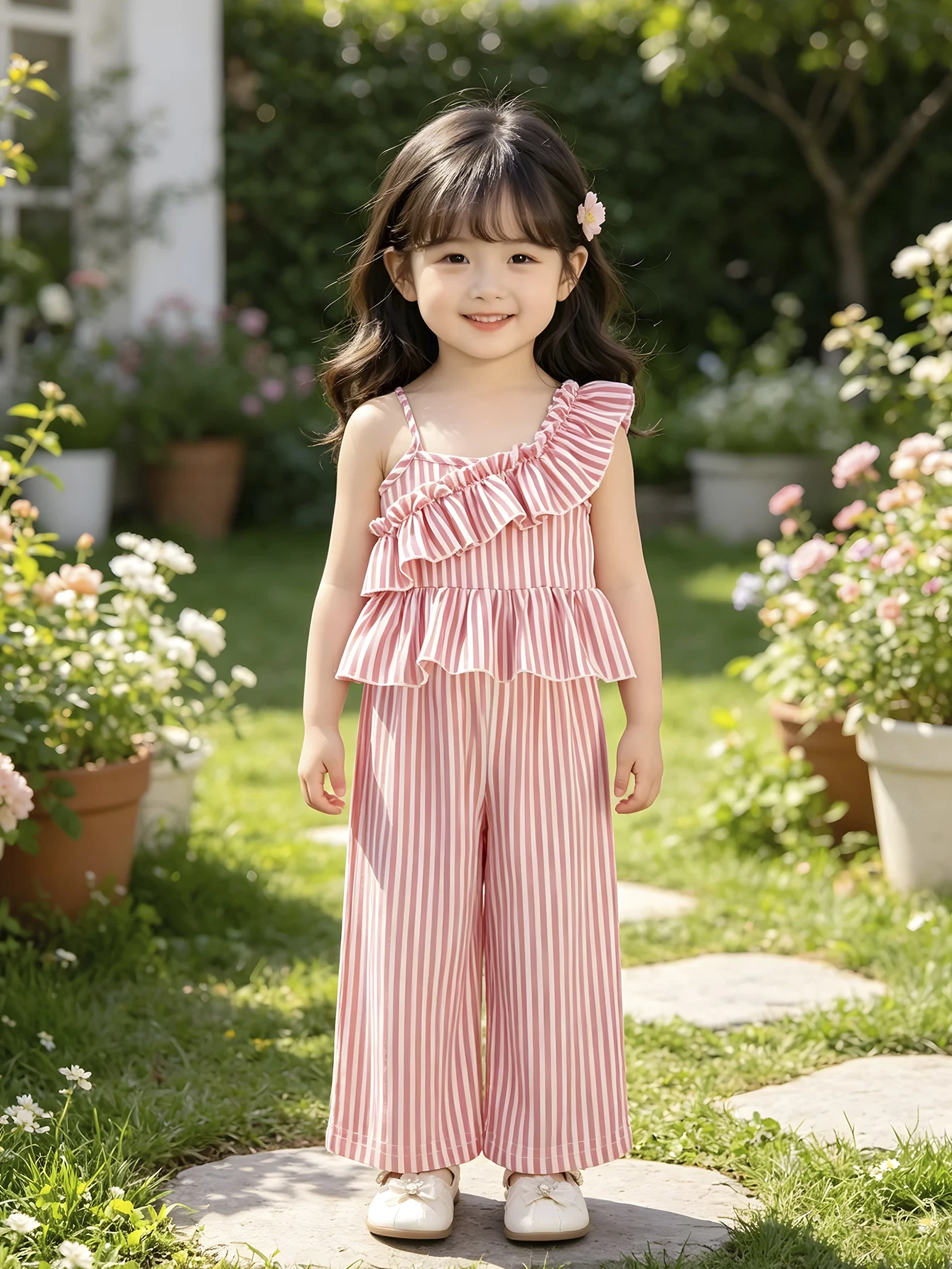 Kids 2Pcs Sets  Girl Striped Summer Sleeveless Top Fashion Clothing Long Trousers Casual Two-Piece Set Trendy Outfit Children's