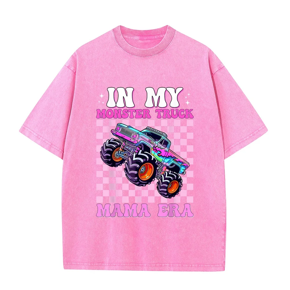 Groovy In My Monster Truck Mama Era Mom T-Shirt Luxury Brands Man Clothes Men's Short Shirts White Round Neck Tee Sleeve Humor
