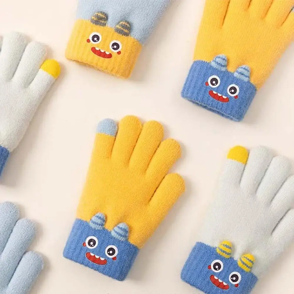 

Cute Winter Warm Children's Gloves Soft Stretch Thickened Full Finger Gloves Knit Mittens for Boys Girls Outdoor