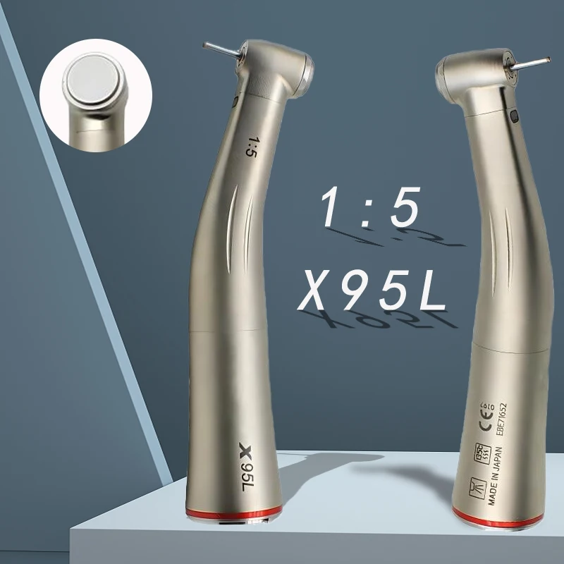 X95L Dental 1:5 Increasing Speed Handpiece Push Button Against Contra Angle LED Fiber Optic Handpiece Inner Water Red Ring